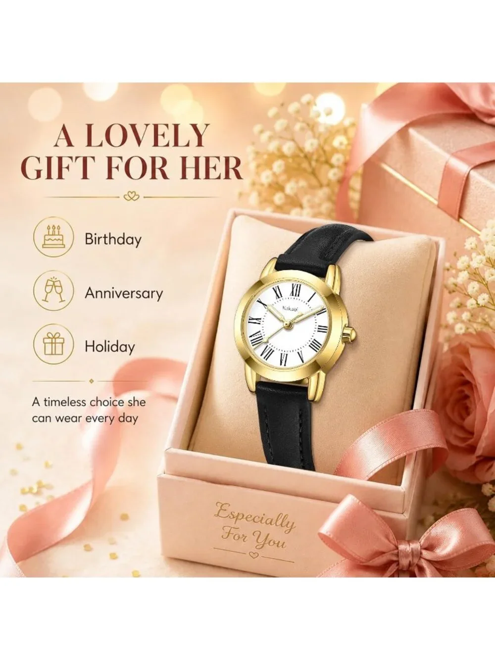 Women's Black White Vintage Analog Slim Leather Strap Quartz Movement Watch